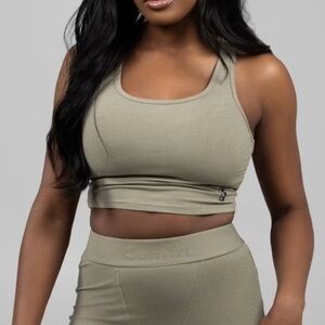 Comfrt Ribbed Contour Tank in Pine Green Crop size Small